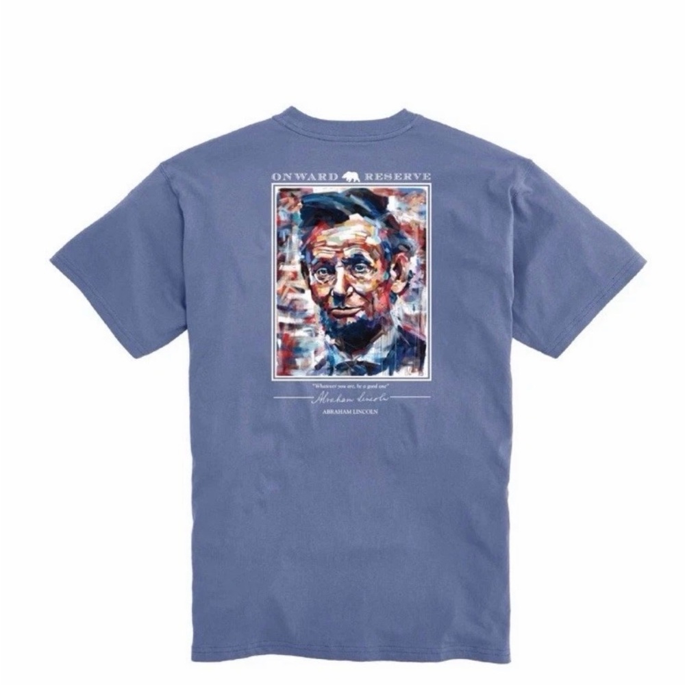 New With Tags! Onward Reserve Abraham Lincoln Pocket Tee Washed Blue T Shirt - Picture 1 of 6